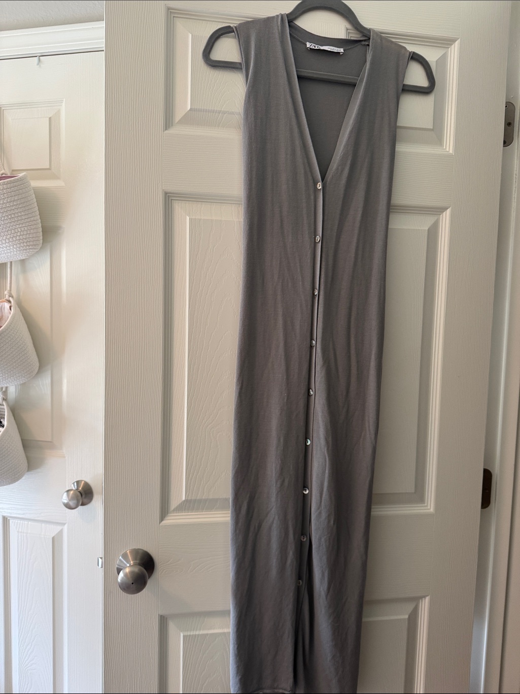 Zara Sleeveless Gray Button-Front Maxi Dress